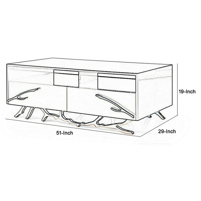 2 Drawer Wooden Coffee Table with Metal Legs and Accents, Black and Gold