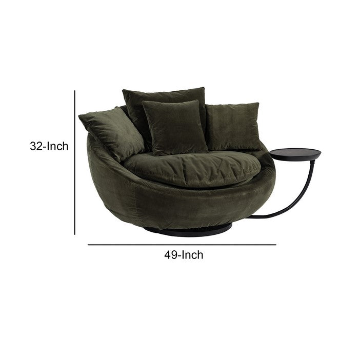 Velvet Upholstered Swivel Base Wooden Lounge Chair with Moveable Tray,Green
