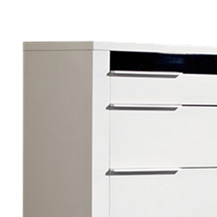 6 Drawer Wooden Vertical Chest with Sleek Metal Pull, White and Black