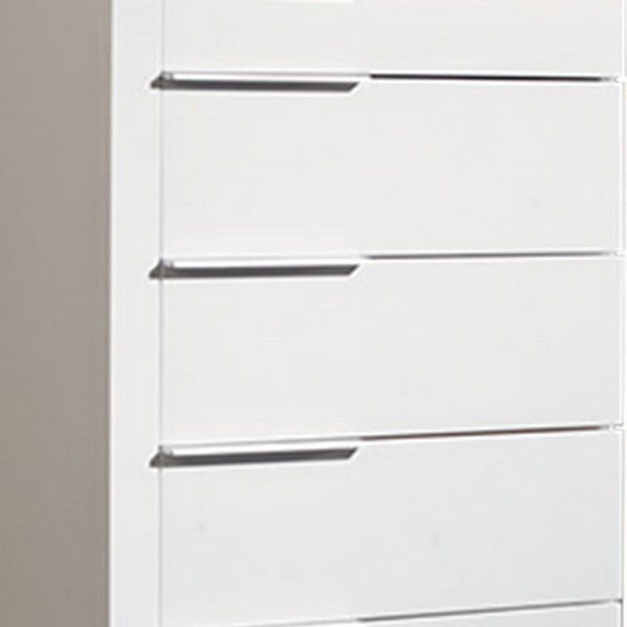 6 Drawer Wooden Vertical Chest with Sleek Metal Pull, White and Black