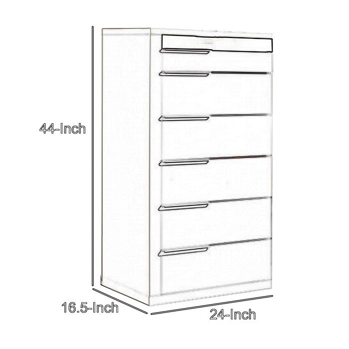 6 Drawer Wooden Vertical Chest with Sleek Metal Pull, White and Black