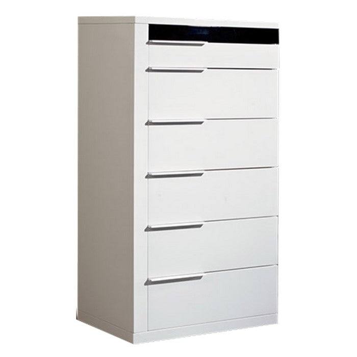 6 Drawer Wooden Vertical Chest with Sleek Metal Pull, White and Black
