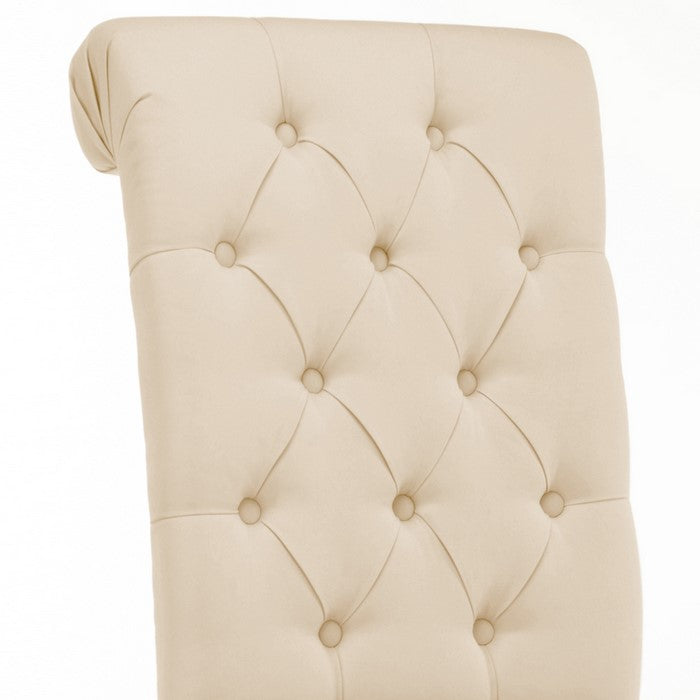 Contemporary Dining Chair with Button Tufted Scroll Back, Set of 2, Beige