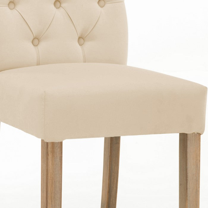 Contemporary Dining Chair with Button Tufted Scroll Back, Set of 2, Beige