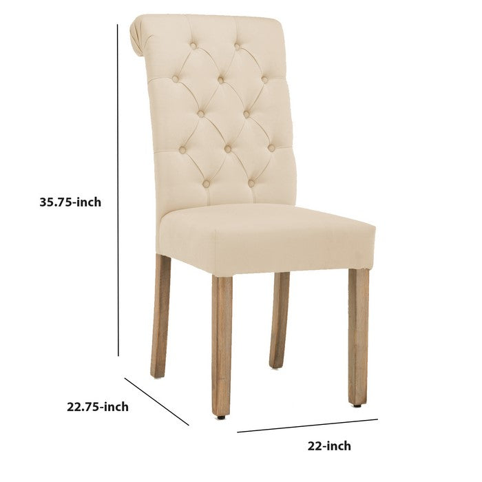 Contemporary Dining Chair with Button Tufted Scroll Back, Set of 2, Beige
