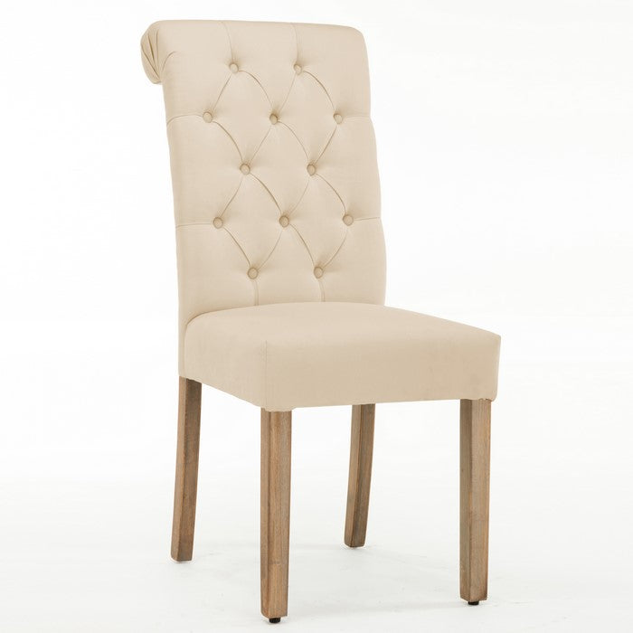Contemporary Dining Chair with Button Tufted Scroll Back, Set of 2, Beige