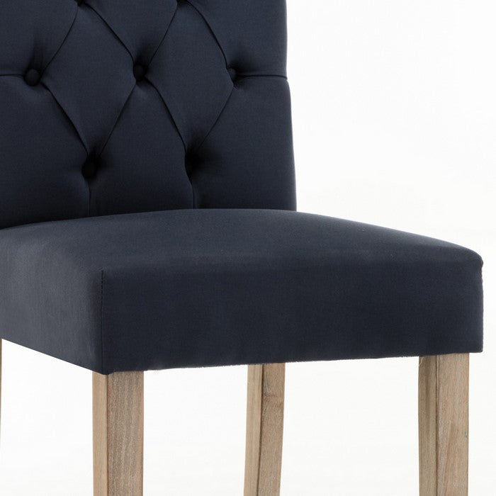 Contemporary Dining Chair with Button Tufted Scroll Back, Set of 2, Blue