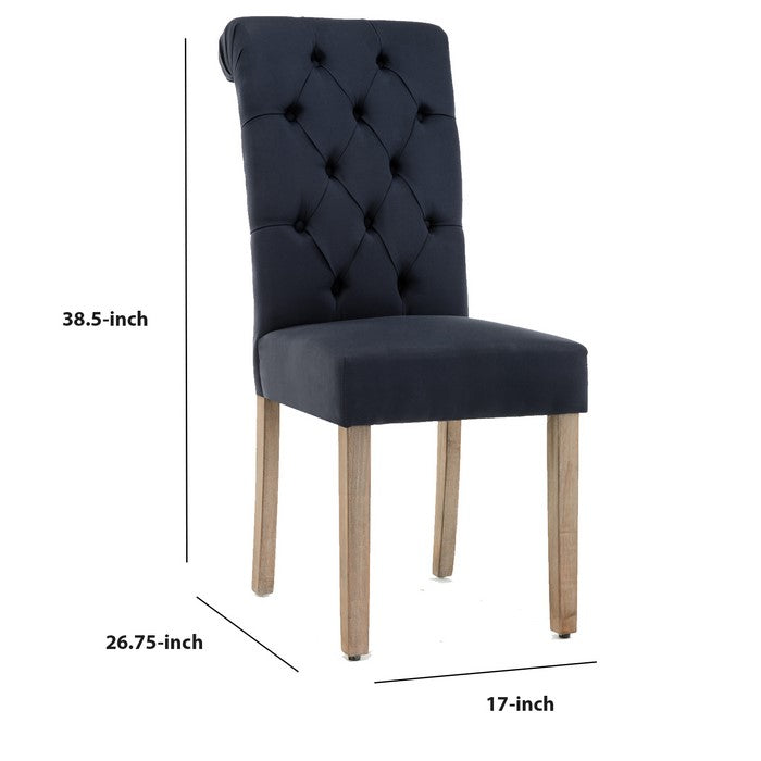 Contemporary Dining Chair with Button Tufted Scroll Back, Set of 2, Blue