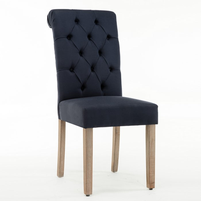 Contemporary Dining Chair with Button Tufted Scroll Back, Set of 2, Blue
