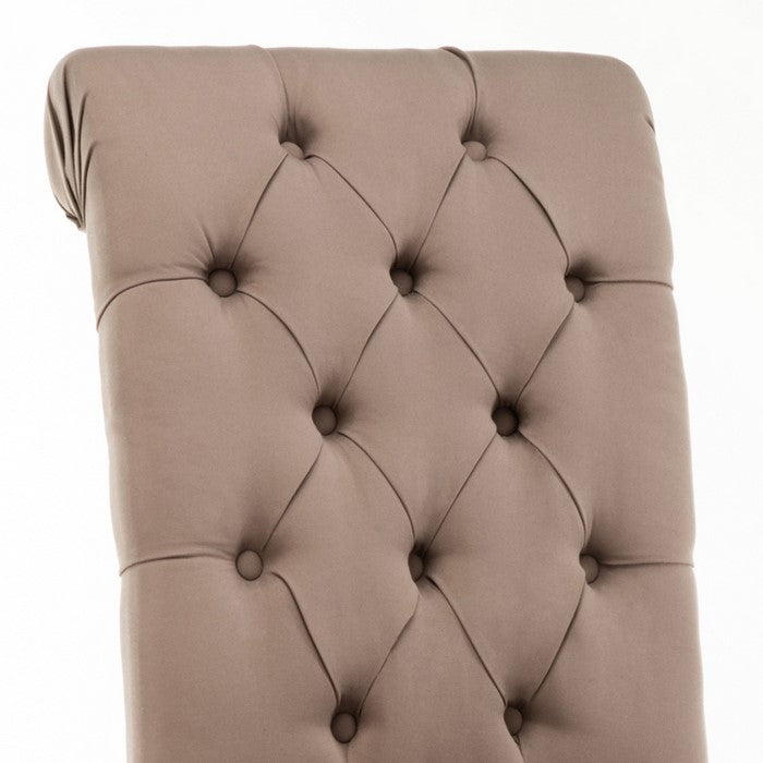 Contemporary Dining Chair with Button Tufted Scroll Back, Set of 2, Brown