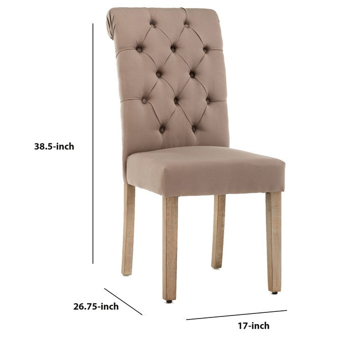 Contemporary Dining Chair with Button Tufted Scroll Back, Set of 2, Brown