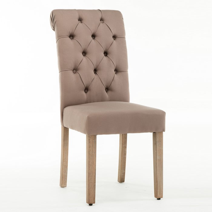 Contemporary Dining Chair with Button Tufted Scroll Back, Set of 2, Brown