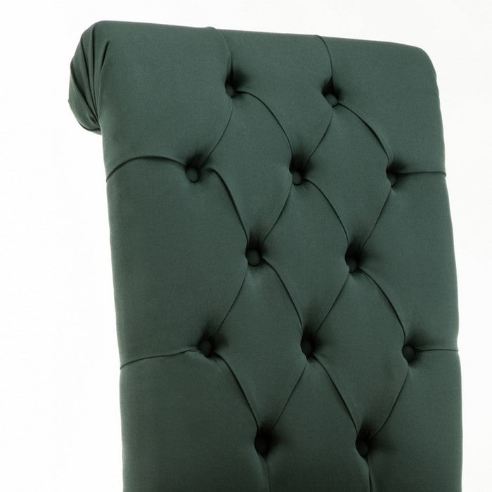 Contemporary Dining Chair with Button Tufted Scroll Back, Set of 2, Green
