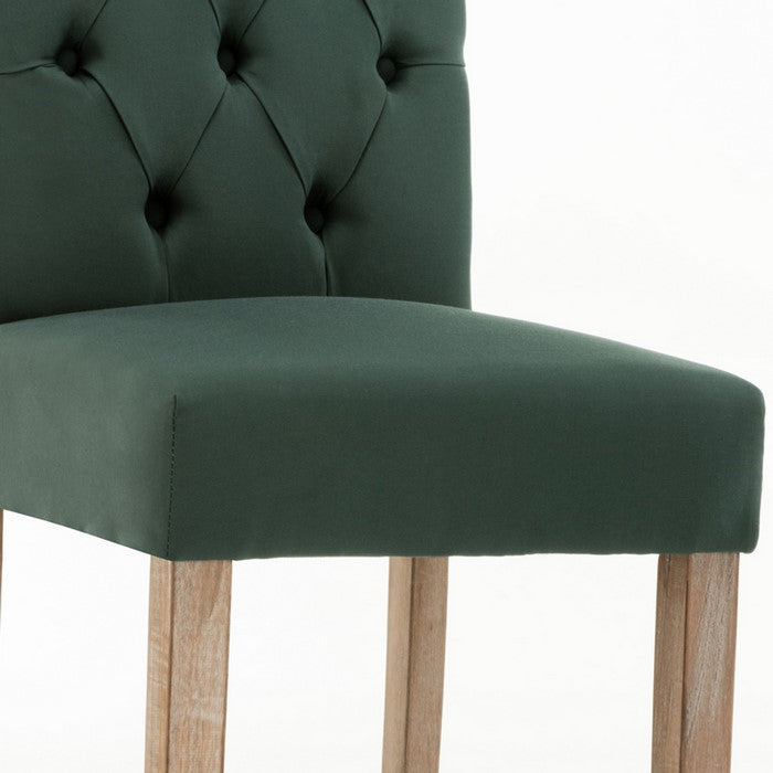 Contemporary Dining Chair with Button Tufted Scroll Back, Set of 2, Green
