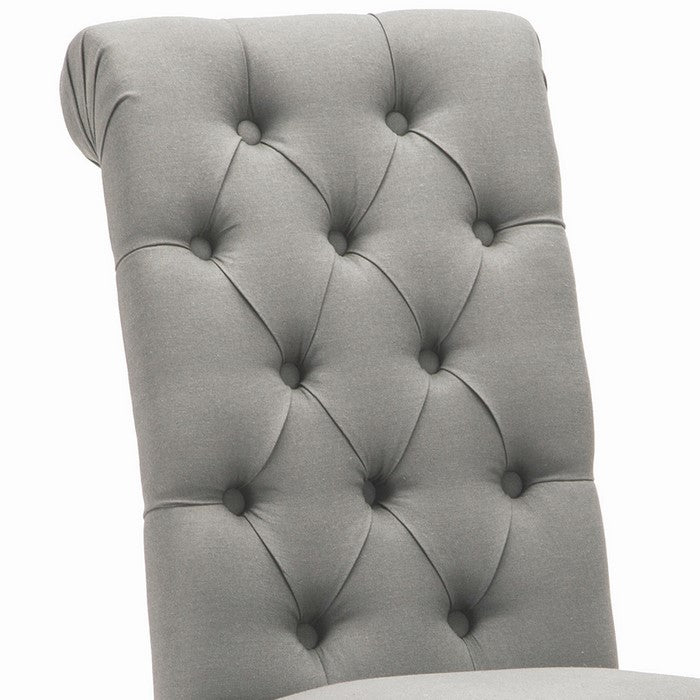 Contemporary Dining Chair with Button Tufted Scroll Back, Set of 2, Gray
