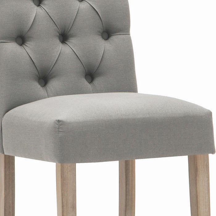 Contemporary Dining Chair with Button Tufted Scroll Back, Set of 2, Gray