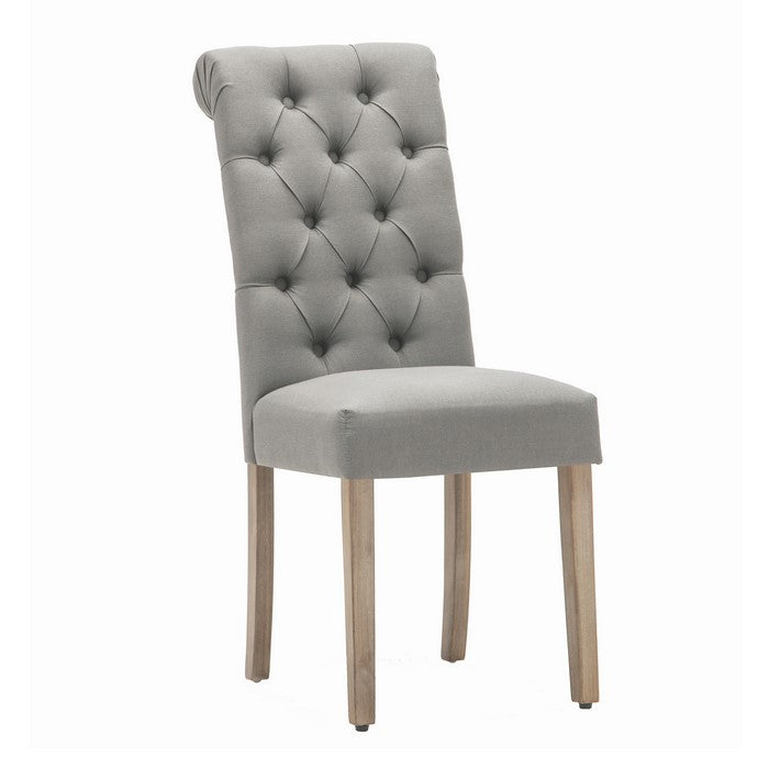 Contemporary Dining Chair with Button Tufted Scroll Back, Set of 2, Gray