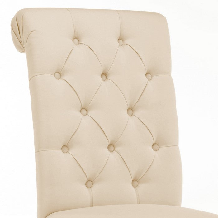 Contemporary Dining Chair with Button Tufted Scroll Back, Set of 2, Cream