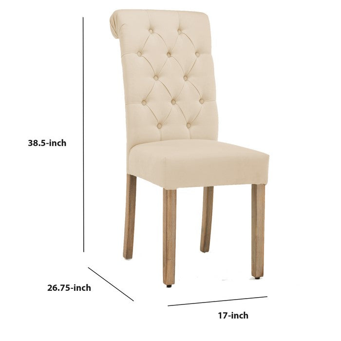 Contemporary Dining Chair with Button Tufted Scroll Back, Set of 2, Cream