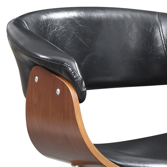 Mid Century Style Leatherette Chair with Bucket Seat, Brown and Black