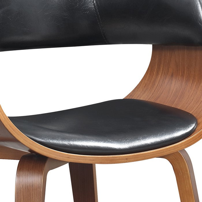Mid Century Style Leatherette Chair with Bucket Seat, Brown and Black
