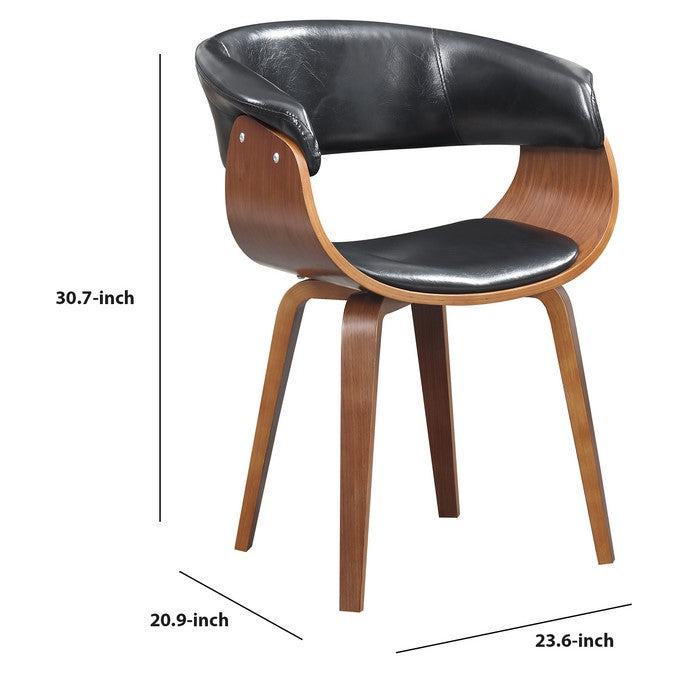 Mid Century Style Leatherette Chair with Bucket Seat, Brown and Black