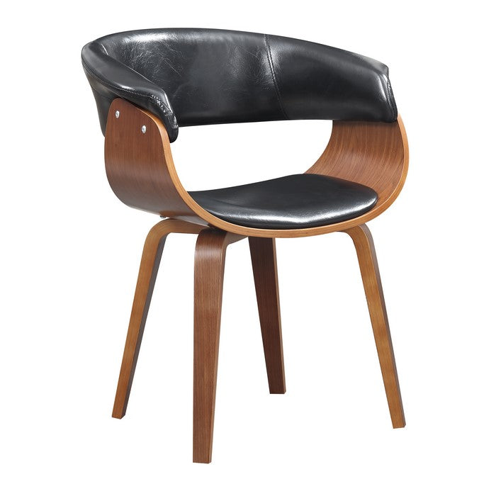 Mid Century Style Leatherette Chair with Bucket Seat, Brown and Black