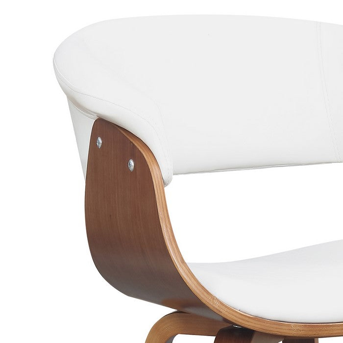Mid Century Style Leatherette Chair with Bucket Seat, Brown and White