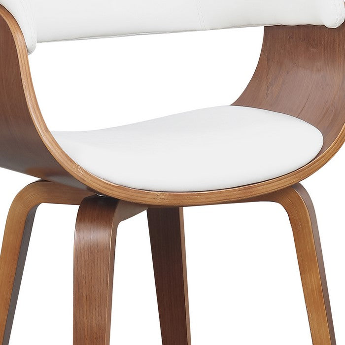 Mid Century Style Leatherette Chair with Bucket Seat, Brown and White