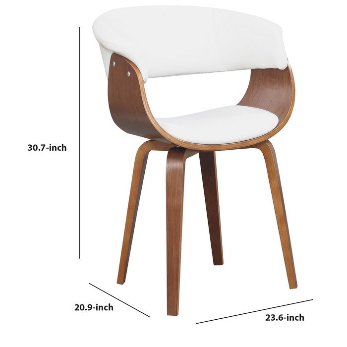 Mid Century Style Leatherette Chair with Bucket Seat, Brown and White