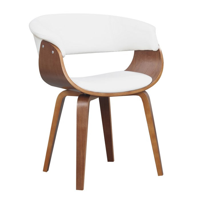 Mid Century Style Leatherette Chair with Bucket Seat, Brown and White