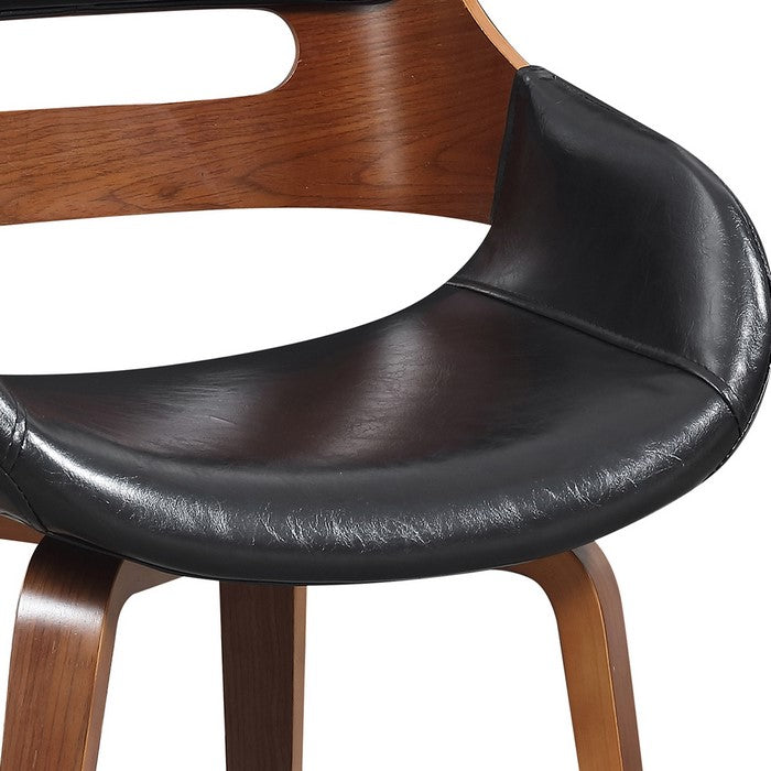 Leatherette Chair with Curved Padded Seat and Cutout Back, Black and Brown
