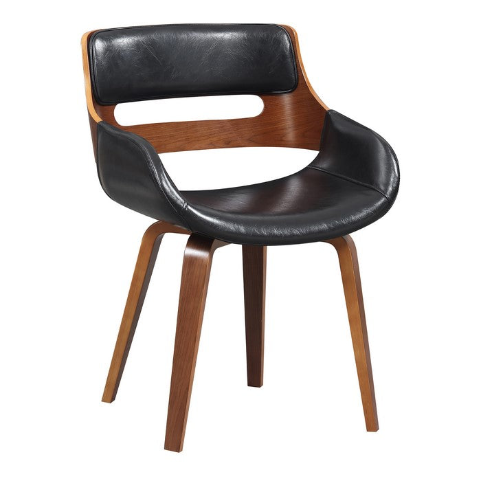 Leatherette Chair with Curved Padded Seat and Cutout Back, Black and Brown