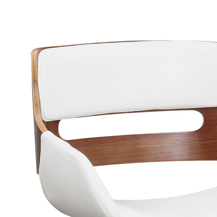 Leatherette Chair with Curved Padded Seat and Cutout Back, White and Brown