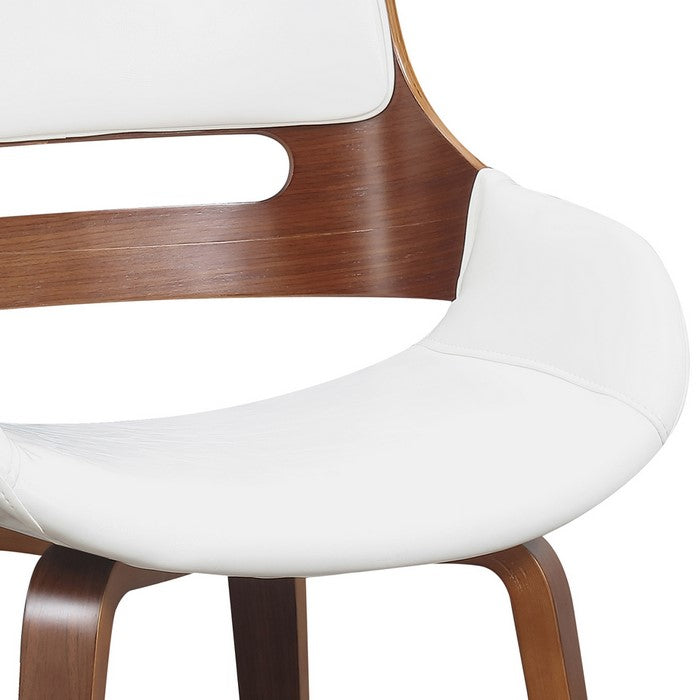 Leatherette Chair with Curved Padded Seat and Cutout Back, White and Brown