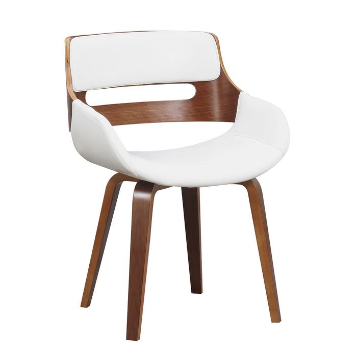 Leatherette Chair with Curved Padded Seat and Cutout Back, White and Brown