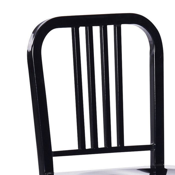 Industrial Metal Dining Chair with Slatted Backrest, Set of 2, Black