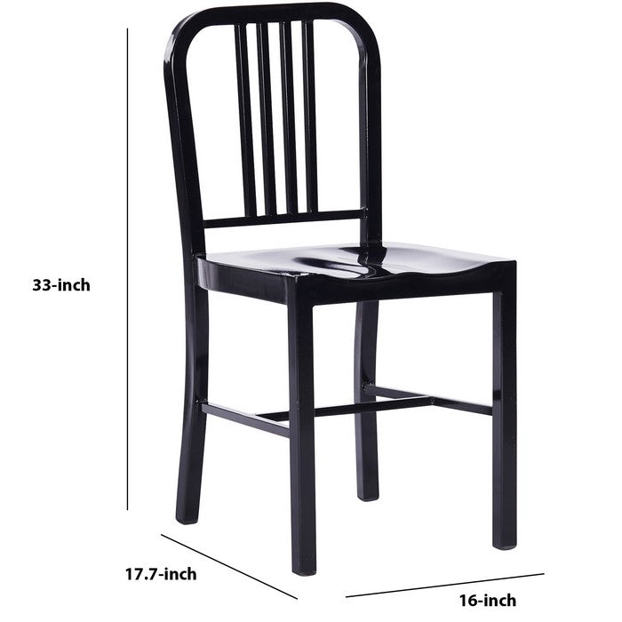 Industrial Metal Dining Chair with Slatted Backrest, Set of 2, Black