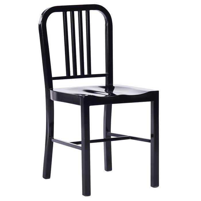 Industrial Metal Dining Chair with Slatted Backrest, Set of 2, Black