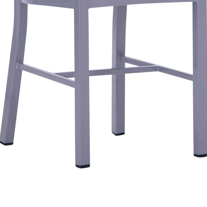 Industrial Metal Dining Chair with Slatted Backrest, Set of 2, Gray