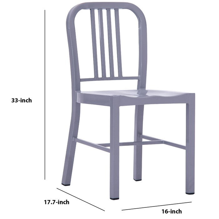 Industrial Metal Dining Chair with Slatted Backrest, Set of 2, Gray