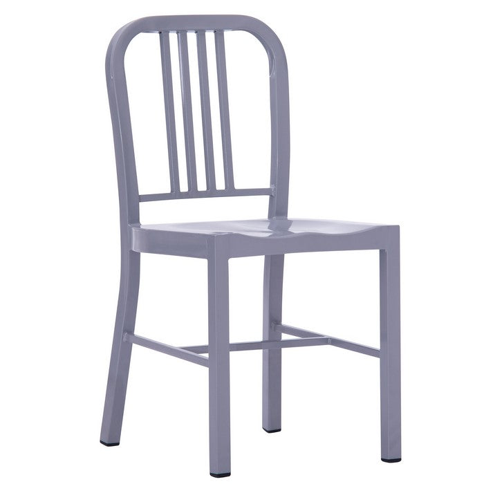 Industrial Metal Dining Chair with Slatted Backrest, Set of 2, Gray