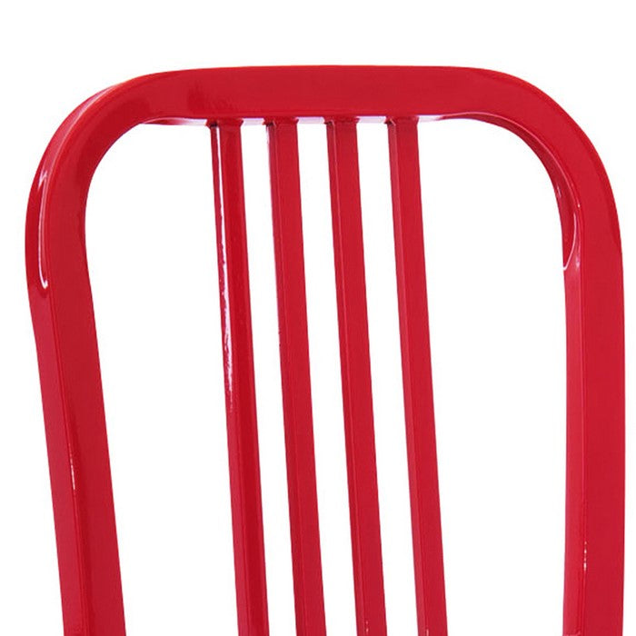 Industrial Metal Dining Chair with Slatted Backrest, Set of 2, Red