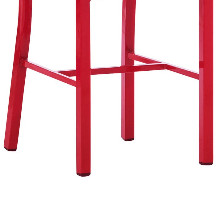 Industrial Metal Dining Chair with Slatted Backrest, Set of 2, Red