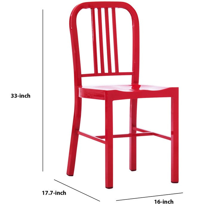 Industrial Metal Dining Chair with Slatted Backrest, Set of 2, Red