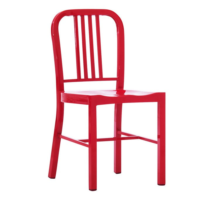 Industrial Metal Dining Chair with Slatted Backrest, Set of 2, Red