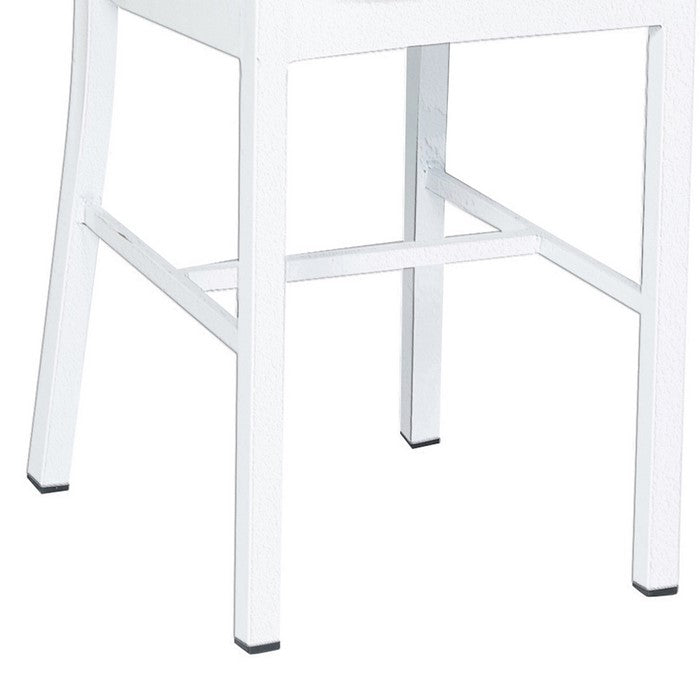 Industrial Metal Dining Chair with Slatted Backrest, Set of 2, White