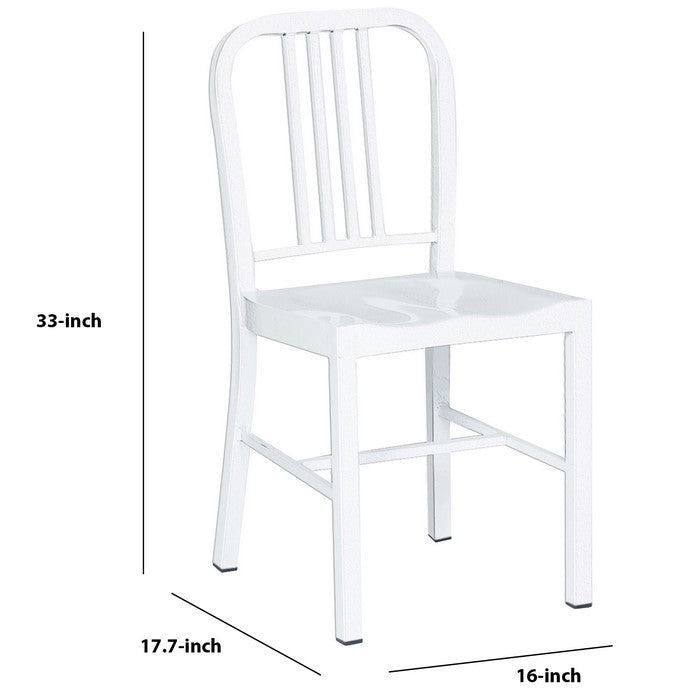 Industrial Metal Dining Chair with Slatted Backrest, Set of 2, White