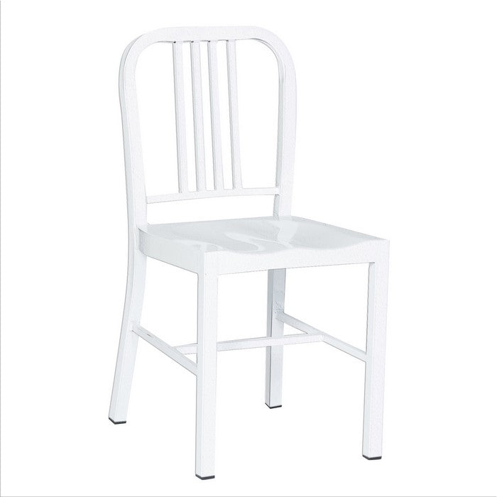 Industrial Metal Dining Chair with Slatted Backrest, Set of 2, White