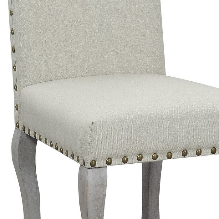 Camelback Fabric Upholstered Dining Chair with Nailheads, Set of 2, Gray
